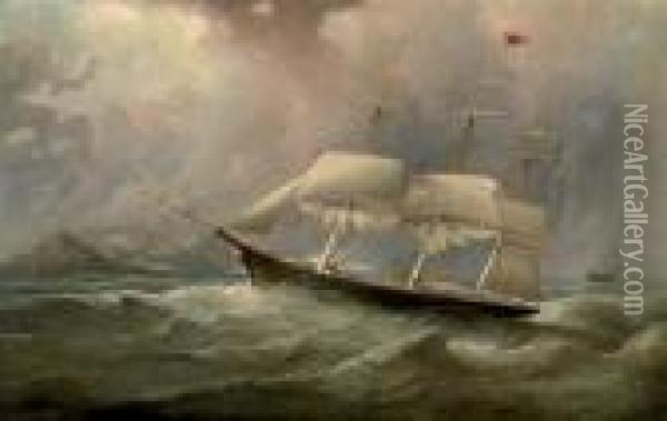 The Black Ball Line Clipper Ship Ocean Chief Reducing Sail On Her Australian Run Oil Painting - Samuel Walters