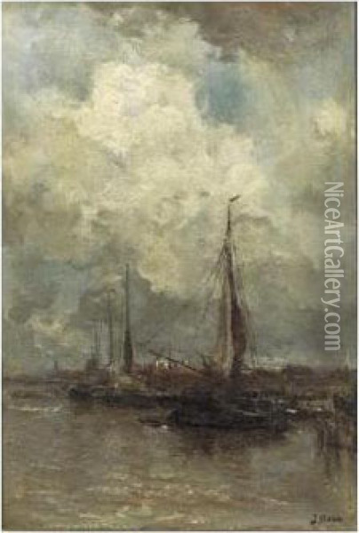 Moored Sailingboats Oil Painting - Jacob Henricus Maris
