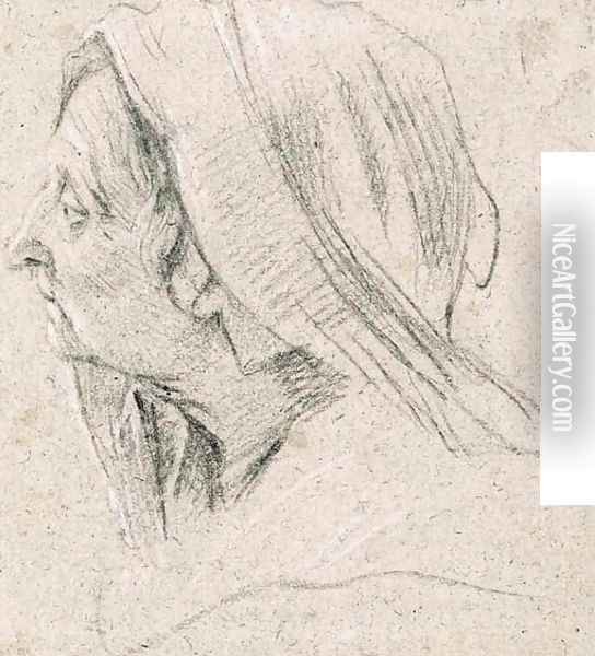 The head of an old woman, veiled, in profile to the right Oil Painting - Simon Vouet