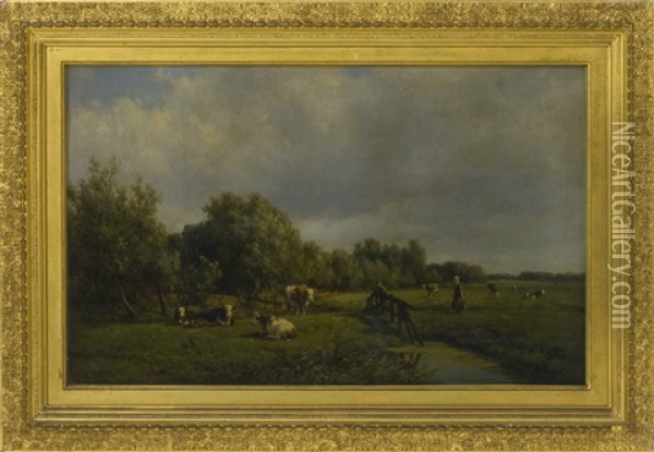 Cows In A Pasture Oil Painting - Willem Vester