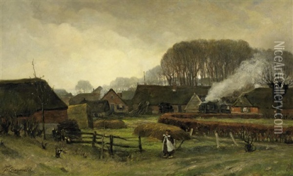 Dorfliches Idyll Mit Hollandischem Madchen Oil Painting - Frans Langeveld