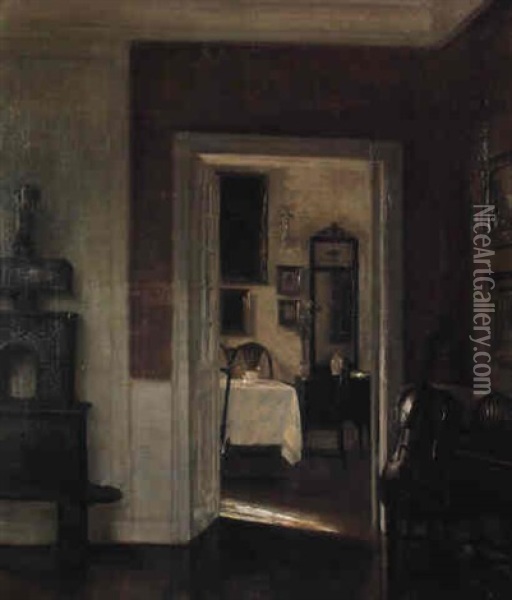 An Interior With A Cello Oil Painting - Carl Vilhelm Holsoe