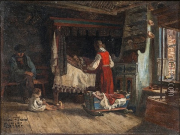 Talonpoikaistuvan Sisakuva Oil Painting - Adolf von Becker