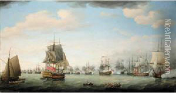 Action Between Lord Hood And The Count De Grasse Off Basse Terre, 26th January 1782 Oil Painting - Francis Holman