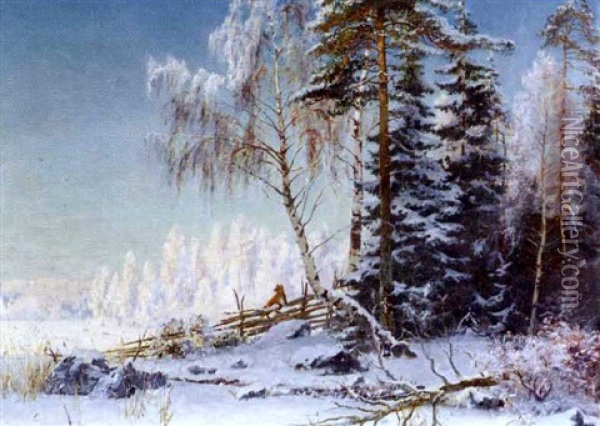 Kettu Talvella (fox In Winter Time) Oil Painting - Edouard Alexandre Alexis Ankarcrona