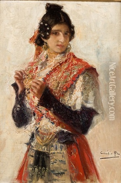 Valenciana Mostrando Su Collar Oil Painting - Cecilio Pla