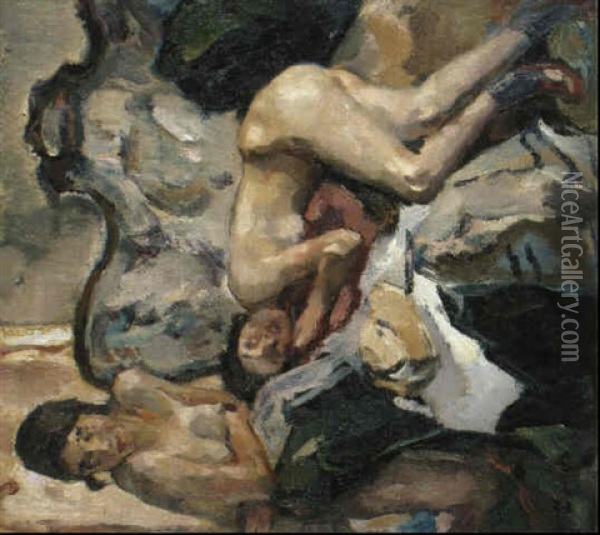 Zwei Weibliche Akte In Interieur Oil Painting - Leo Putz
