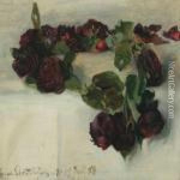 Roses On A Table Oil Painting - Agnes Slott-Mrller