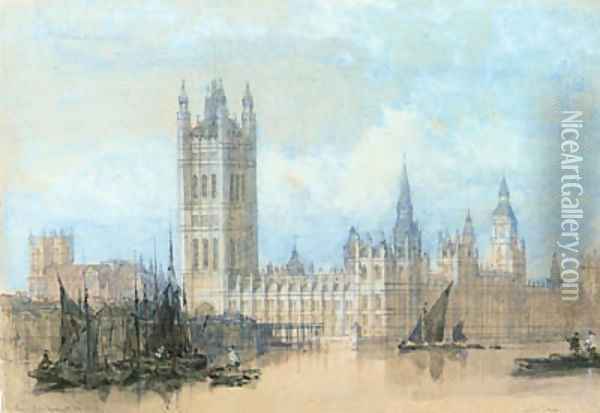 The Houses of Parliament, Westminster Oil Painting - David Roberts
