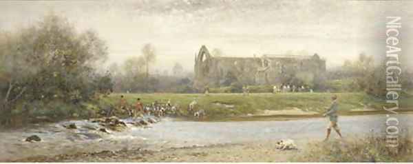 Otter hunting, Bolton Abbey Oil Painting - Thomas Lloyd