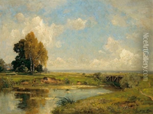 Weite Landschaft Oil Painting - Oskar Leu