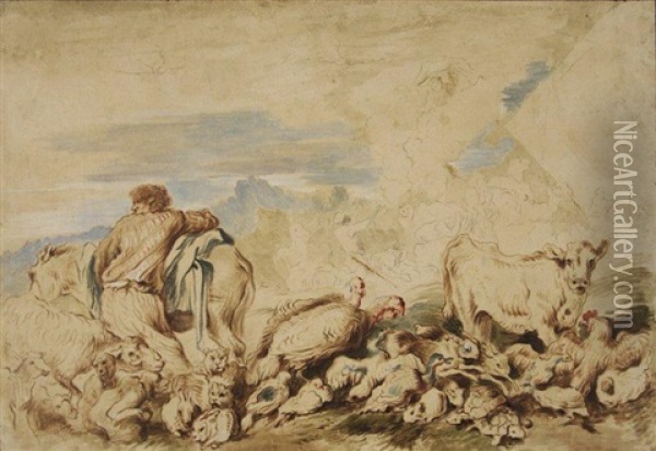 Les Animaux De L'arche De Noe Oil Painting - Giovanni Benedetto Castiglione