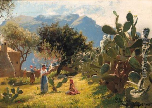 A Sunlit Garden On Capri Oil Painting - Peder Mork Monsted