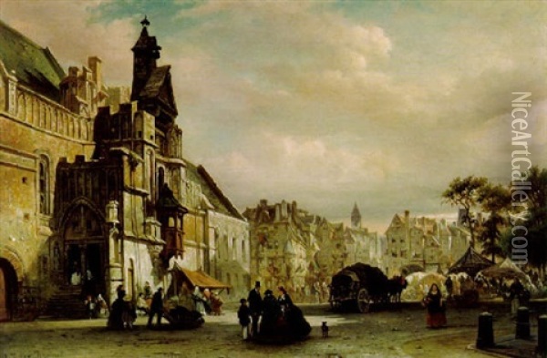 Hotel De Ville A St. Omer Oil Painting - Elias Pieter van Bommel