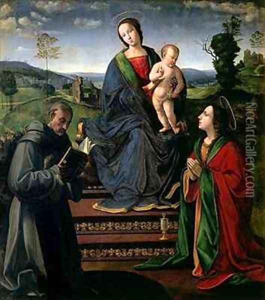 Madonna and Child with St Francis of Assisi and St Mary Magdalene Oil Painting - Ridolfo Ghirlandaio