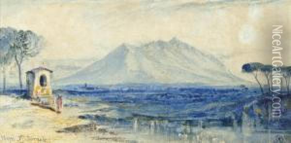 Nepi, With Mount Soracte Beyond, Italy Oil Painting - Edward Lear