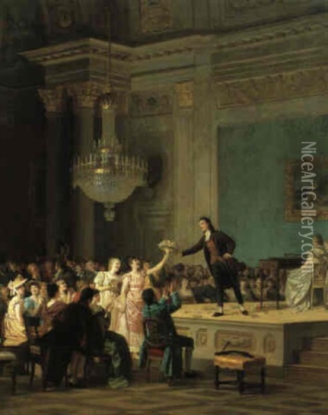 Un'accademia Data Da Paganini Oil Painting - Annibale Gatti