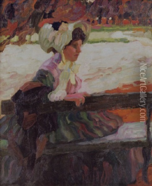 Dame In Park Oil Painting - Leo Putz