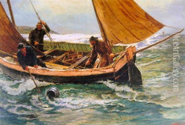 Fisherfolk Sorting The Catch Oil Painting - Charles Napier Hemy