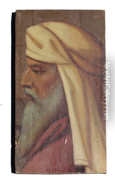 Profile Portrait Of Arab Man Oil Painting - Julius Amatus Roeting