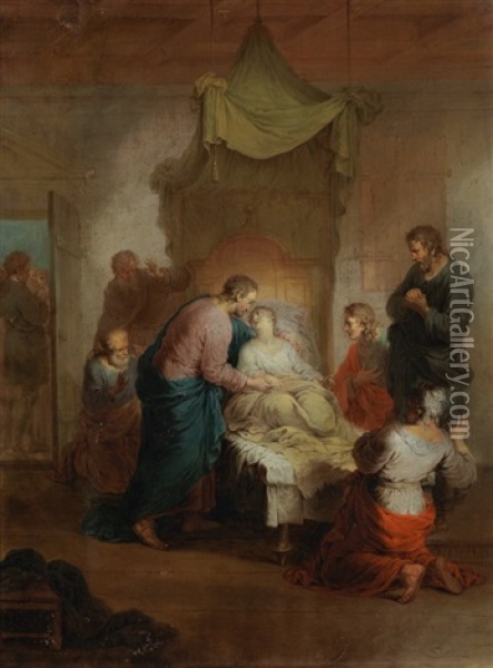 Christus Besucht Die Tochter Des Jairus Oil Painting - Januarius Johann Rasso Zick