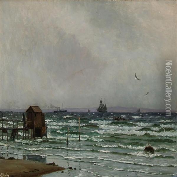 Overcast Day At A Danish Coast Oil Painting - Christian Vigilius Blache