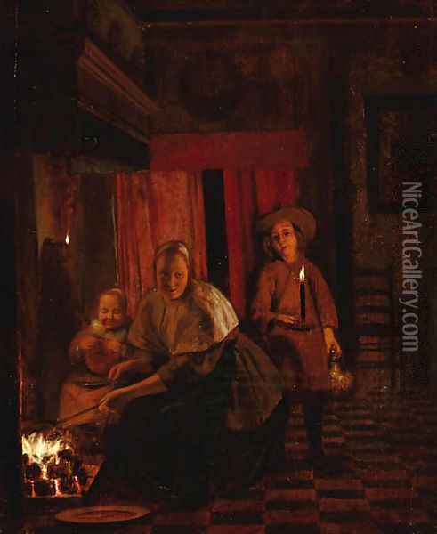 An interior with a mother and child Oil Painting - Pieter De Hooch