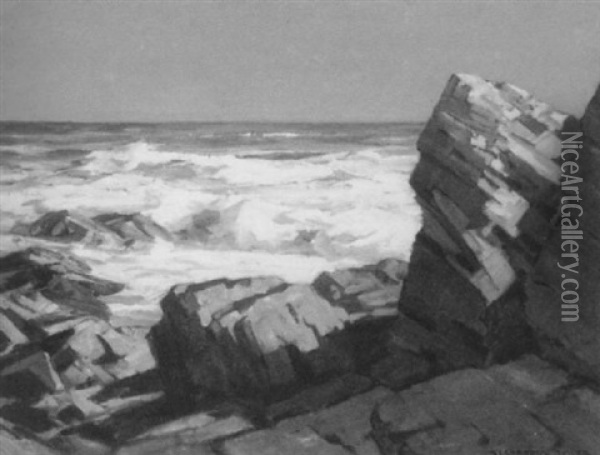 Maine Rocks And Surf Oil Painting - Alexander Bower