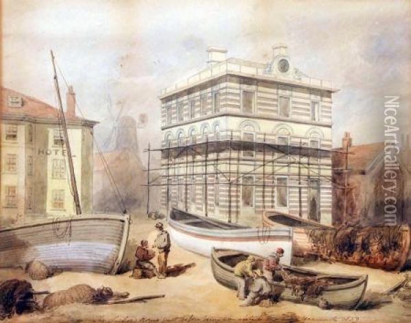 The Sailors House Just Before Being Completed Yarmouth 1859 Oil Painting - Cornelius Holmes-Winter