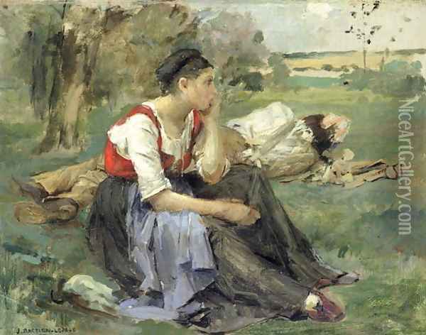 Resting Peasants 1877 Oil Painting - Jules Bastien-Lepage