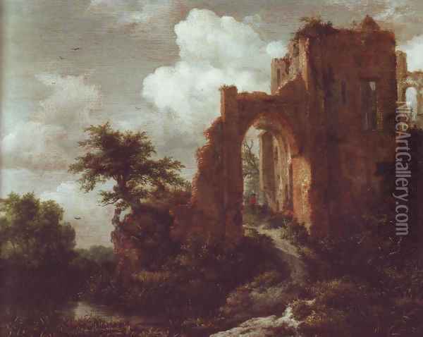A ruined entrance gate of brederode castle Oil Painting - Jacob Van Ruisdael