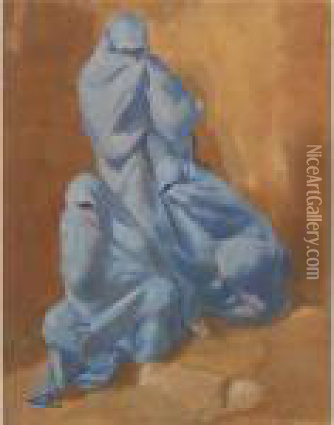 Three Women In Blue Veils Oil Painting - Alexander Evgenievich Yakovlev