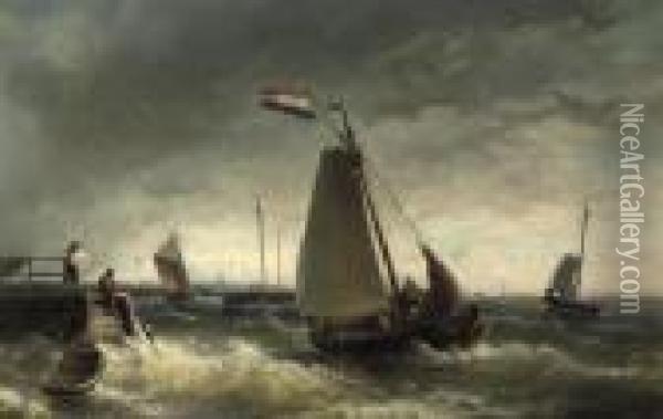 Sailing Vessel 'de Hoop' On Choppy Waters Oil Painting - Nicolaas Riegen