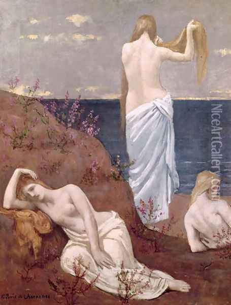 Young Girls by the Sea, before 1894 Oil Painting - Pierre-Cecile Puvis De Chavannes