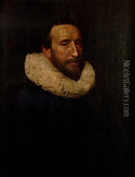 Portrait Of A Man Wearing A Black Costume And White Ruff Oil Painting - Michiel Janszoon van Mierevelt