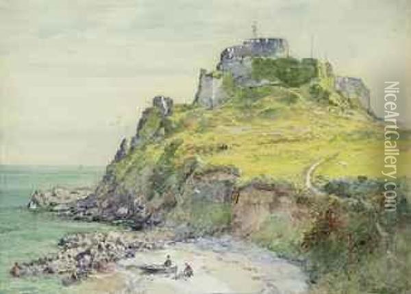 Mount Orgueil Castle From Petit Portelet, Jersey Oil Painting - Henry John Yeend King