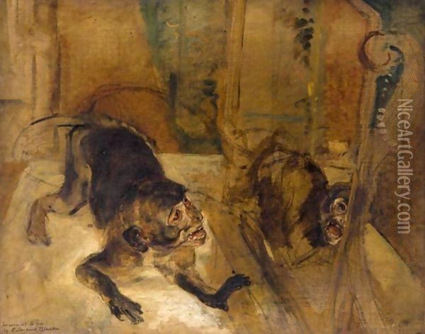 The Reflection, The Monkey And The Looking Glass Oil Painting - Sir Edwin Henry Landseer