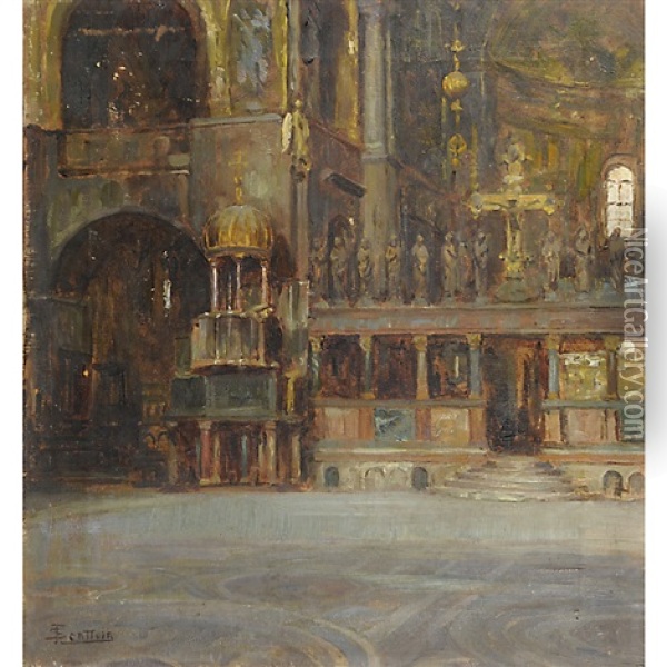 Interno Della Basilica Di San Marco Oil Painting - Ferruccio Scattola