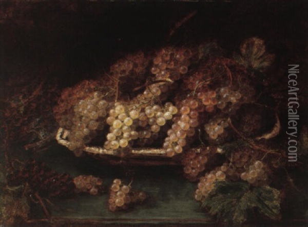 Still Life With Grapes Oil Painting - Alexis Kreyder