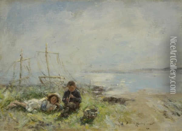 Music By The Sea Oil Painting - Robert Gemmell Hutchison