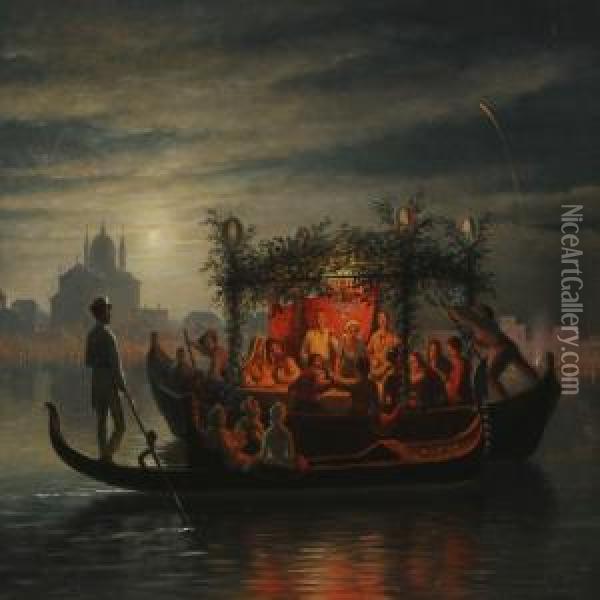 Redentore Festival On Giudecca Canal In Venice Oil Painting - Theodor Gustav Wegener