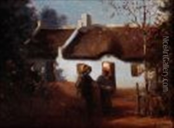 Figures Outside A Cape Cottage At Night Oil Painting - Pieter Hugo Naude