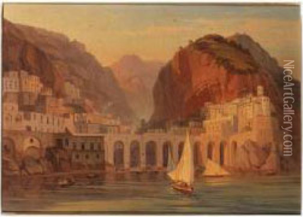 Salerno; Atrani Apres L'amalfe Oil Painting - Carl Wilhelm Goetzloff