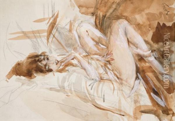 Nu Allonge Sur Un Lit Oil Painting - Giovanni Boldini