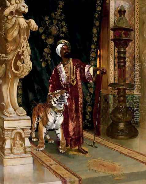 A sultan with a tiger Oil Painting - Rudolph Ernst