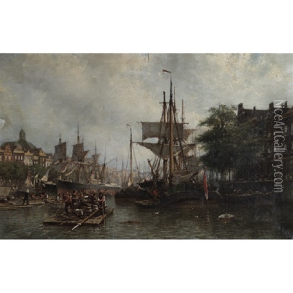 Harbor At Amsterdam Oil Painting - Willem Hendrick Eickelberg