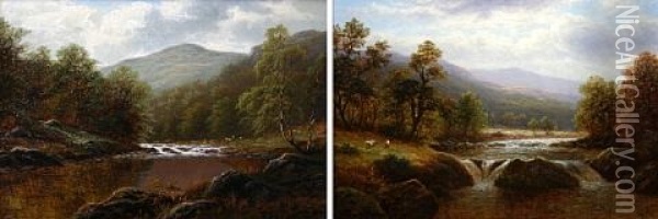 On The Lledr, North Wales (+ On The Llugwy, North Wales; Pair) Oil Painting - William Mellor
