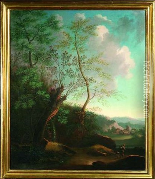 Landschaft Mit Wanderer Im Morgenlicht (+ Gebirgige Landschaft Mit Vieh An Einer Quelle Im Abendlicht; Pair) Oil Painting - Johann Christoph Von Bemmel