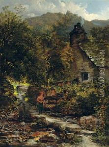 The Stepping Stones, Pentre Du, Betws-y-coed Oil Painting - Charles Pettitt