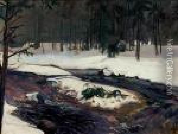 Strumien W Lesie Oil Painting - Henryk Szczyglinski